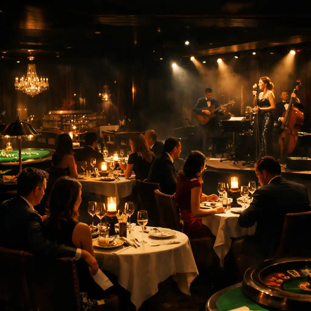 Eleganckie wnętrze restauracji z muzyką na żywo