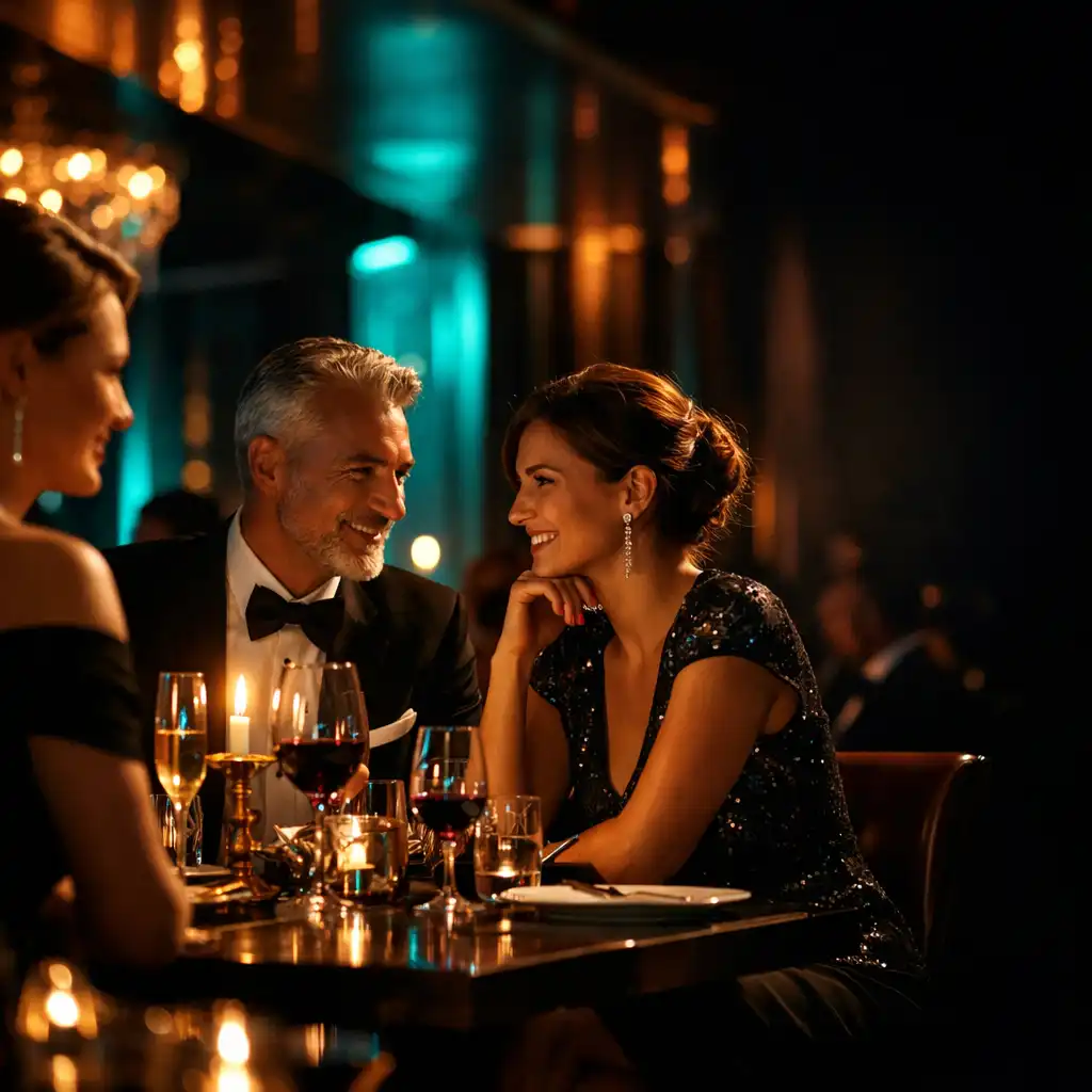 Luksusowe wnętrze restauracji z gośćmi przy stole